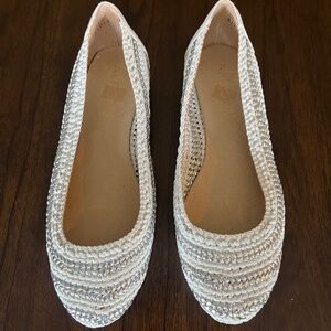 Aldo Women's Woven Braided White Silver Flats, Size 10